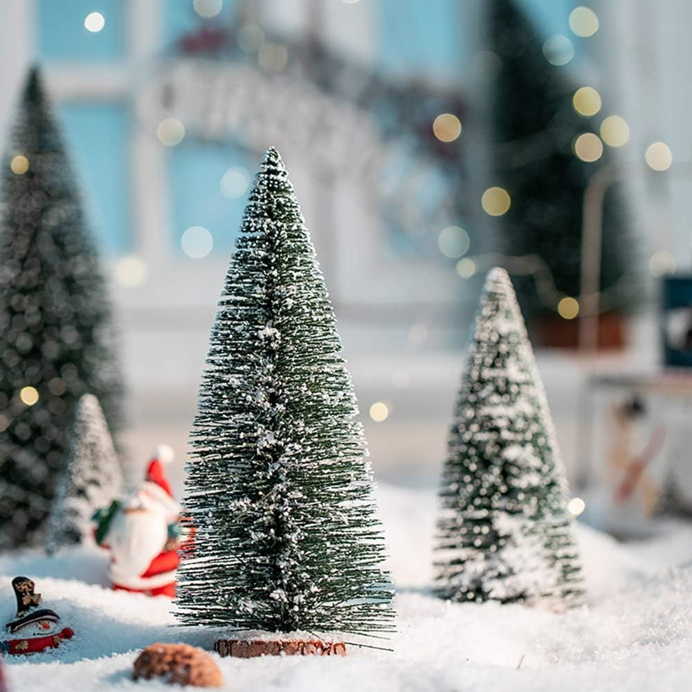 Brad Artificial De Craciun, Ornament Pentru Masa, Pe Suport Lemn, 10 Cm Inaltime, Inzapezit - vivimall.ro
