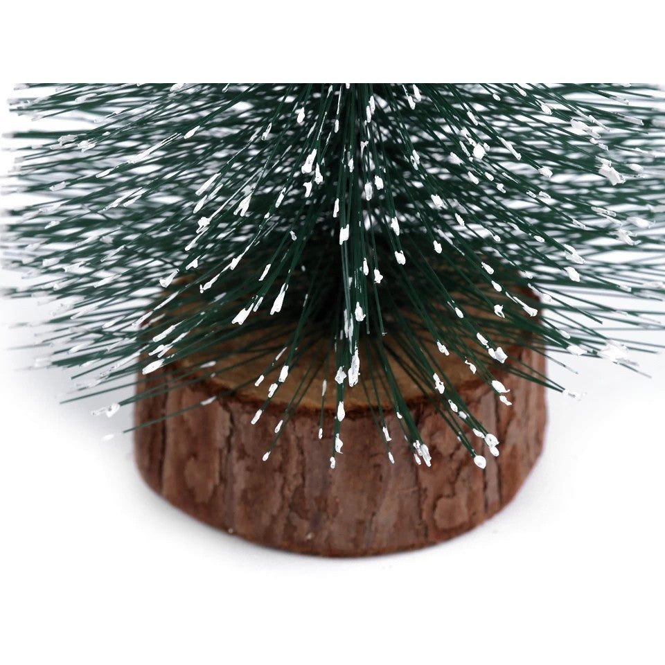 Brad Artificial De Craciun, Ornament Pentru Masa, Pe Suport Lemn, 10 Cm Inaltime, Inzapezit - vivimall.ro
