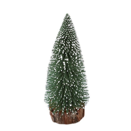 Brad Artificial De Craciun, Ornament Pentru Masa, Pe Suport Lemn, 10 Cm Inaltime, Inzapezit - vivimall.ro