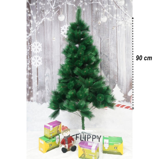 Brad artificial de Craciun tip pin, clasic, pentru interior/exterior, inaltime 90 cm, Flippy, verde, suport de plastic inclus - vivimall.ro