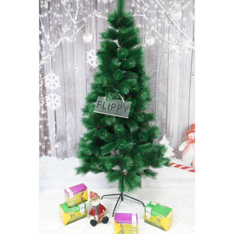 Brad artificial de Craciun tip pin, inaltime 210 cm, diametru 115 cm, 350 ramuri cu ace 3D 12 cm, Vivimall, verde, suport metalic inclus