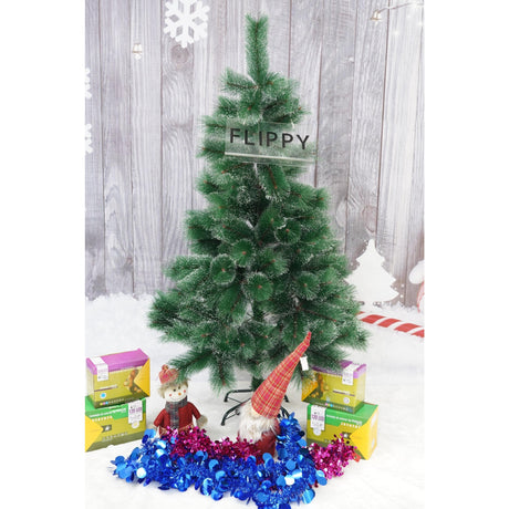 Brad artificial de Craciun tip pin inzapezit, inaltime 150 cm, diametru 85 cm, 160 ramuri cu ace 3D 12 cm, Vivimall, verde cu varfuri ninse, suport metalic inclus