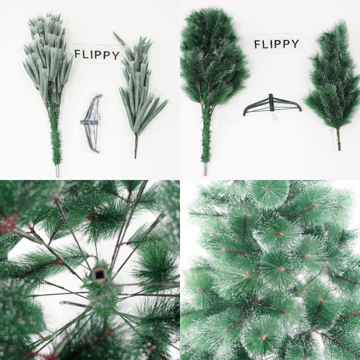 Brad artificial de Craciun tip pin inzapezit, inaltime 150 cm, diametru 85 cm, 160 ramuri cu ace 3D 12 cm, Vivimall, verde cu varfuri ninse, suport metalic inclus