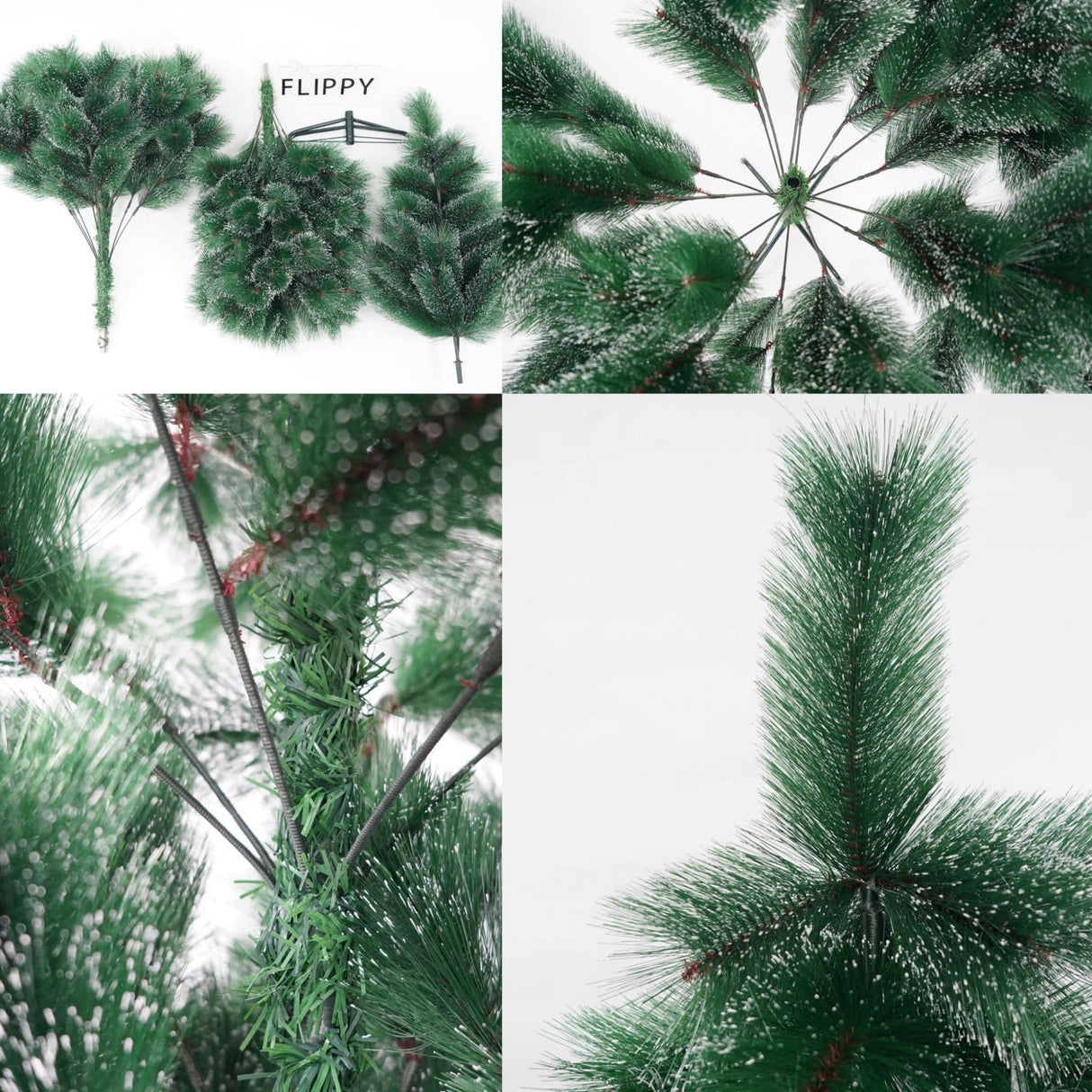 Brad artificial de Craciun tip pin inzapezit, inaltime 180 cm, diametru 105 cm, 260 ramuri cu ace 3D 12 cm, Vivimall, verde cu varfuri ninse, suport metalic inclus