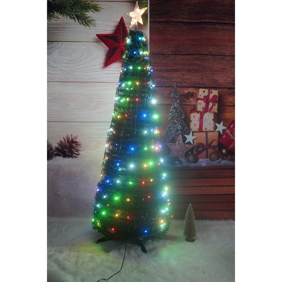 Brad Artificial Pop-Up Cu Instalatie Integrata, Lumini Rgb, Suport Inclus, Stea Luminata, 304 Led, 180 Cm, Material Pvc