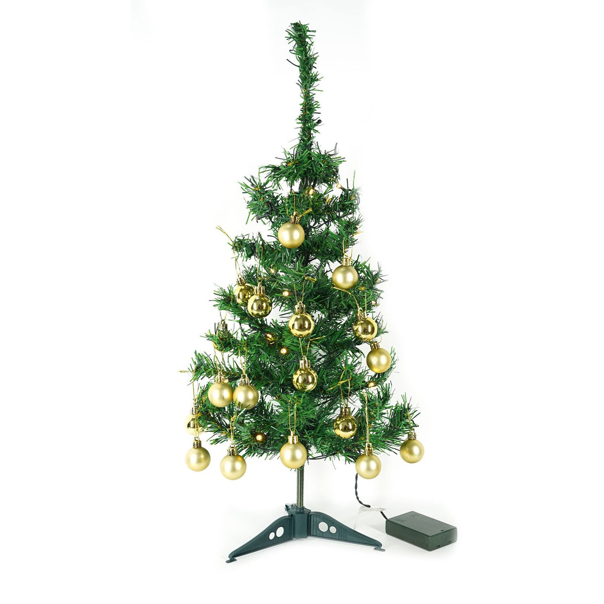 Brad Artificial Impodobit, 60 Cm, Suport Plastic, Cu Instalatie Luminoasa 20 Led + 20 Globuri Aurii Incluse - vivimall.ro