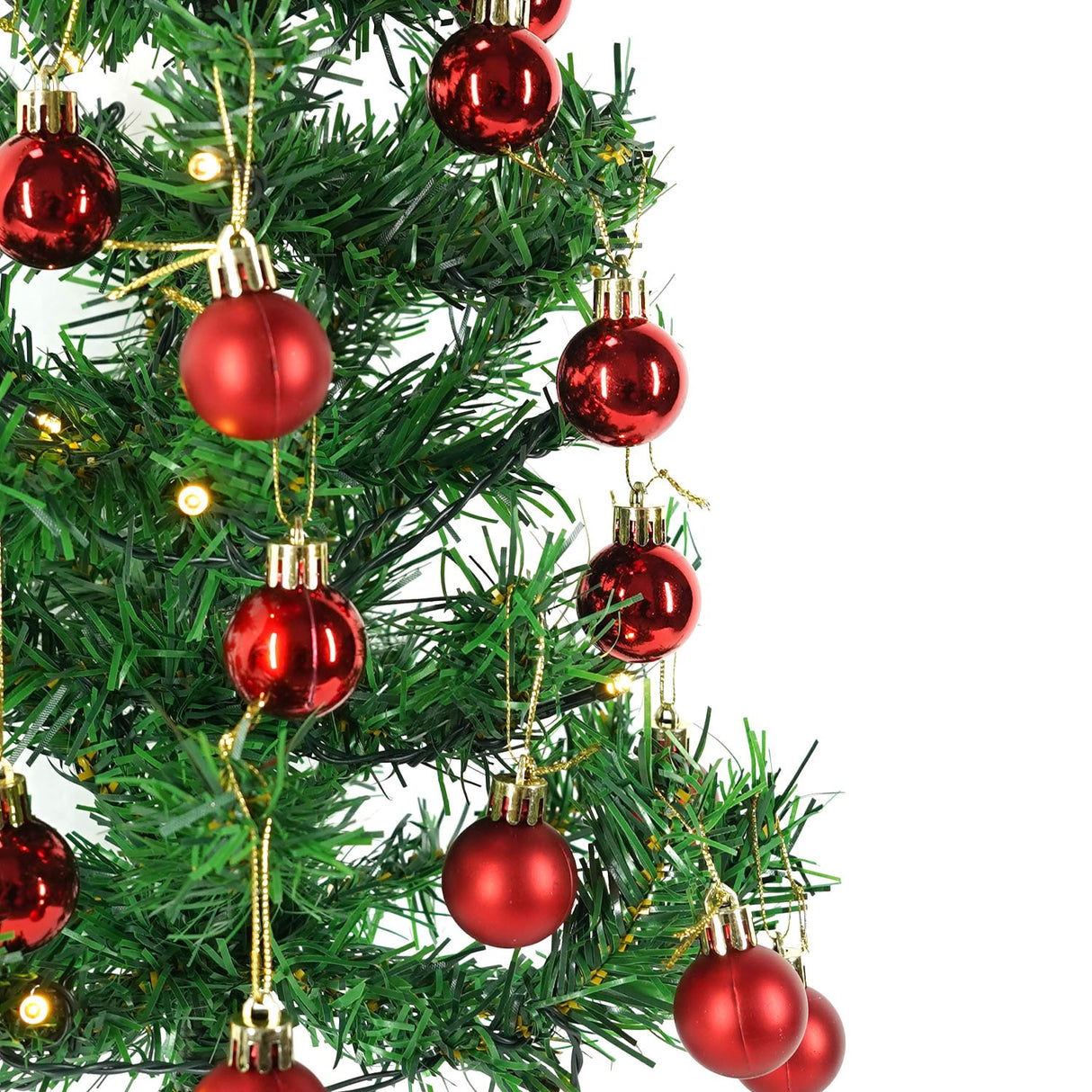 Brad Artificial Impodobit, 60 cm, suport plastic cu instalatie luminoasa 20 LED alb cald + 20 globuri rosii incluse, Vivimall