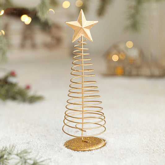 Brad de Craciun Ornament, Vivimall, Decoratiune Brad micut din Metal, inaltime 19.5 x 6.5 x6.5 cm, Ornament de Craciun, Auriu - vivimall.ro