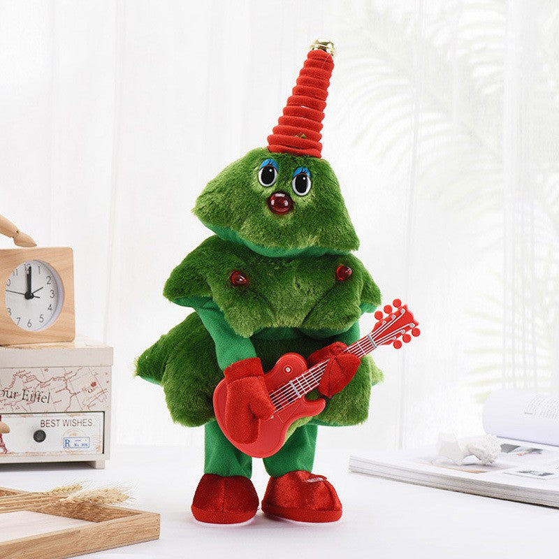 Bradut Dansator Si Cantaret, Decoratiune De Craciun, Jucarie Interactiva, Cu Chitara, Cu Lumini, 25 Cm Inaltime - vivimall.ro