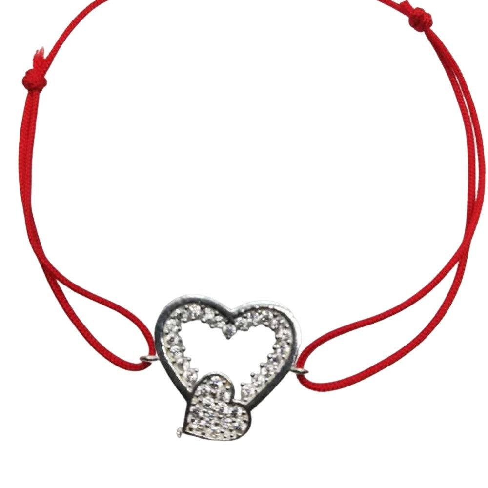 Bratara Cu Nod Dublu Argint 925, Inima Dubla Cu Zirconii - vivimall.ro