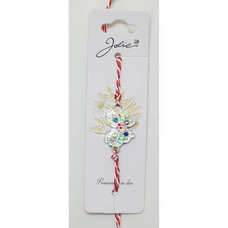 Bratara cu Snur Alb- Rosu Fluture Pietre Colorate - vivimall.ro