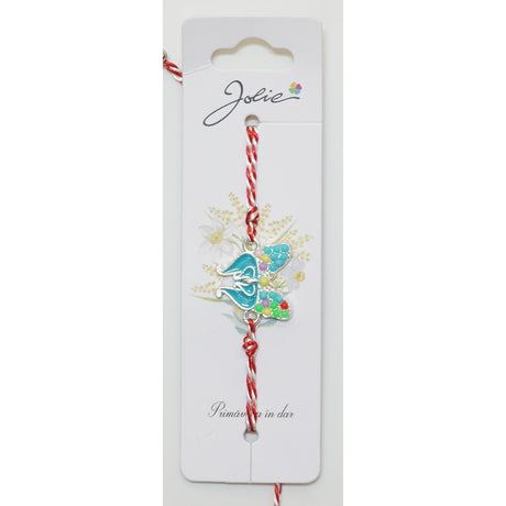 Bratara cu Snur Alb- Rosu Fluture Pietre si Email - vivimall.ro