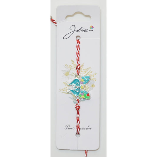 Bratara cu Snur Alb- Rosu Fluture Pietre si Email - vivimall.ro