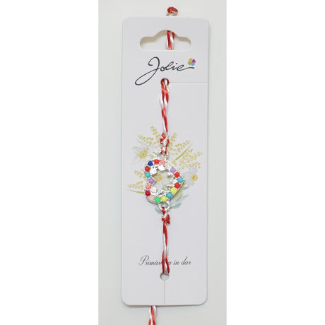 Bratara cu Snur Alb- Rosu Inima Pietre - vivimall.ro