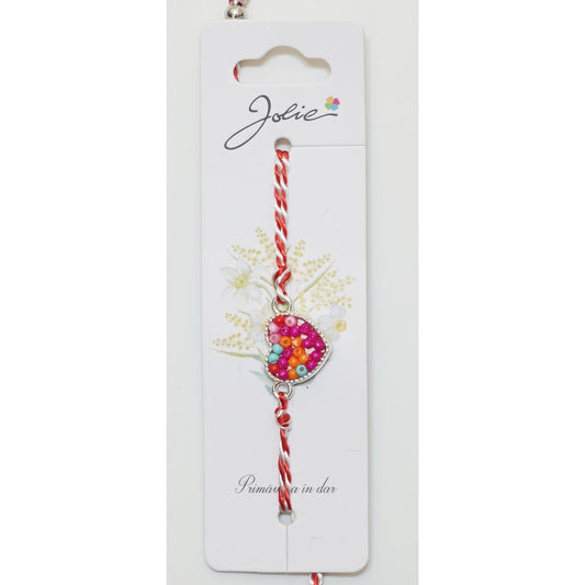 Bratara cu Snur Alb- Rosu Inimioara - vivimall.ro