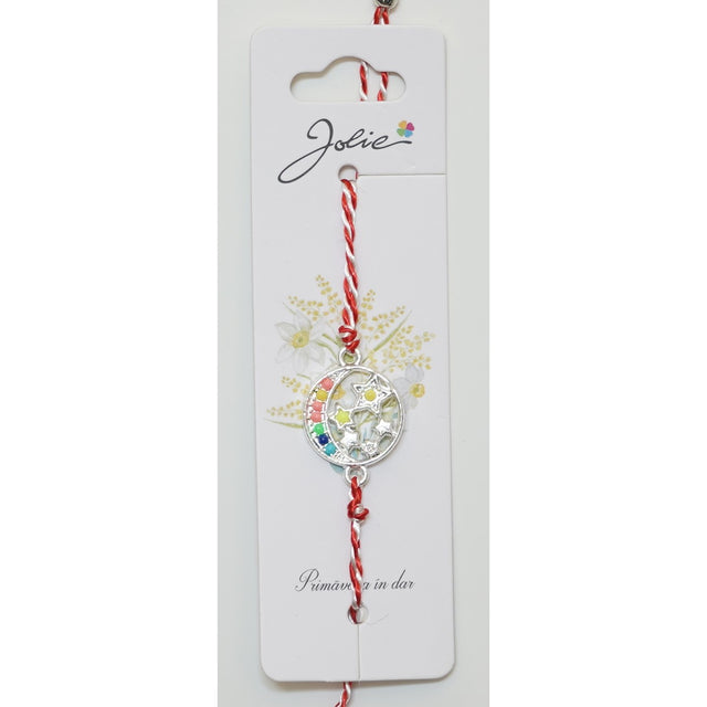 Bratara cu Snur Alb- Rosu Luna si Stele - vivimall.ro