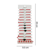Bratara Martisor pentru Dama, Jolie, Model Inima, Set 12 bucati, Pandativ Argintiu din Inox cu Snur Rosu Ajustabil - vivimall.ro