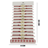 Bratara Martisor pentru Dama, Jolie, Model Luna Contur, Set 12 bucati, Pandativ din Inox Auriu, Snur Ajustabil Impletit, Rosu - vivimall.ro