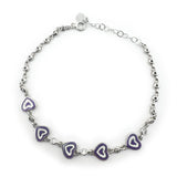 Bratara pentru Copii, Jolie, Argint 925, Model Inima, cu Email si Zirconiu, 22 cm/4.4g Argintiu/Mov/Alb - vivimall.ro