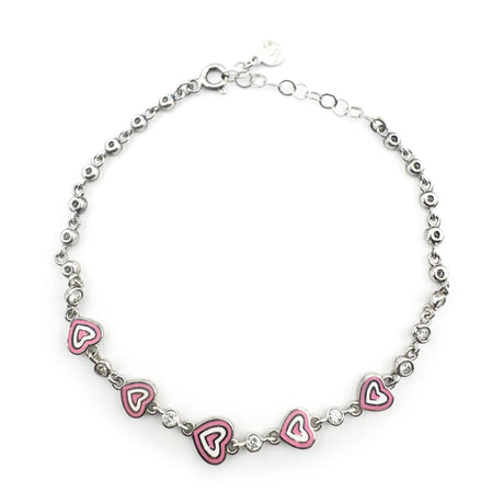 Bratara pentru Copii, Jolie, Argint 925, Model Inima, cu Email si Zirconiu, 22 cm/4.4g Argintiu/Roz/Alb - vivimall.ro