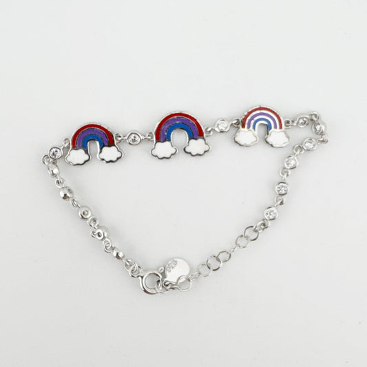 Bratara pentru Dama Copii, Jolie, Argint 925, Model Curcubeu Multicolor, cu Email si Zirconiu, Argintiu - vivimall.ro