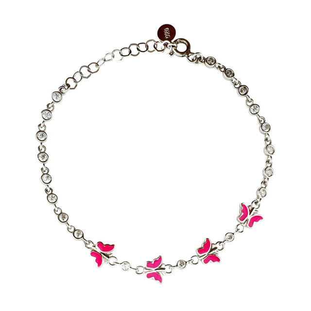 Bratara pentru Copii, Jolie, Argint 925, Model Fluture, cu Email si Zirconiu, 22 cm/4.4g Argintiu/Rosu aprins - vivimall.ro