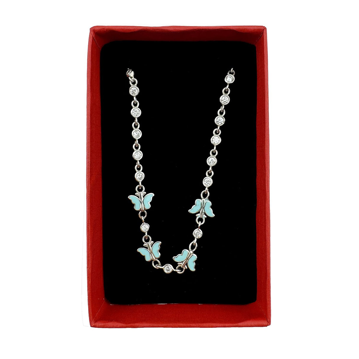 Detaliu brățară argint 925 Jolie model fluture, email turcoaz, latime 3 mm, lungime 22 cm