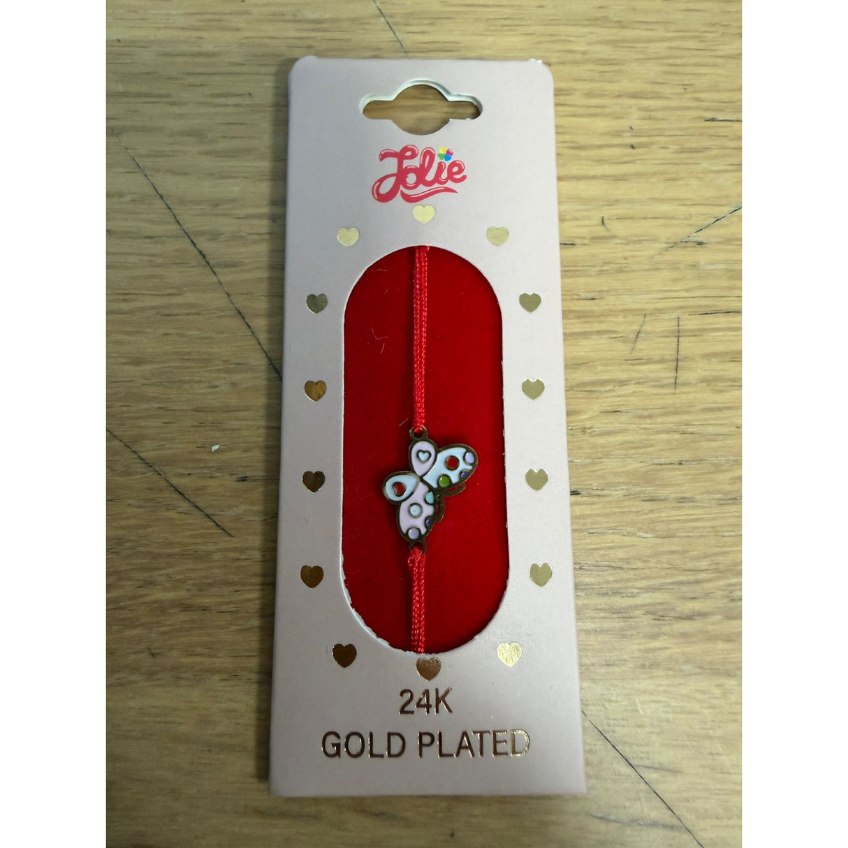 Bratara Placata cu Aur 24k pentru Copii, Snur Rosu, Model Fluture