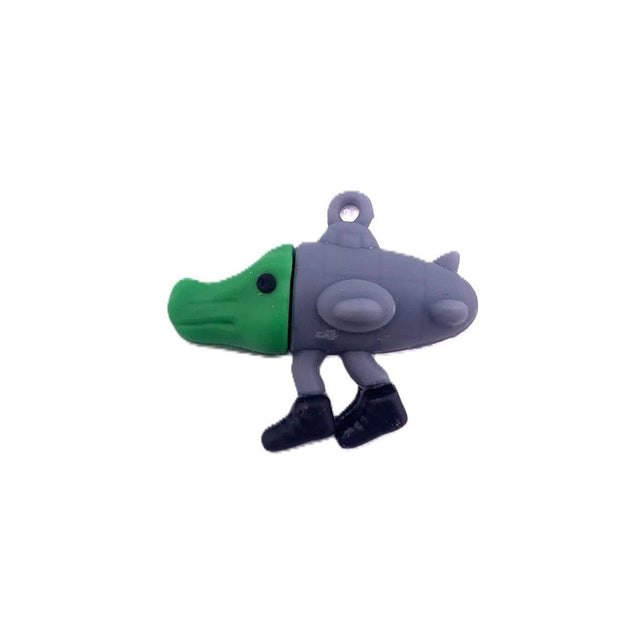 Breloc de chei Flippy Bombardiro Crocodilo din silicon gri-verde, 4 cm, vedere frontală