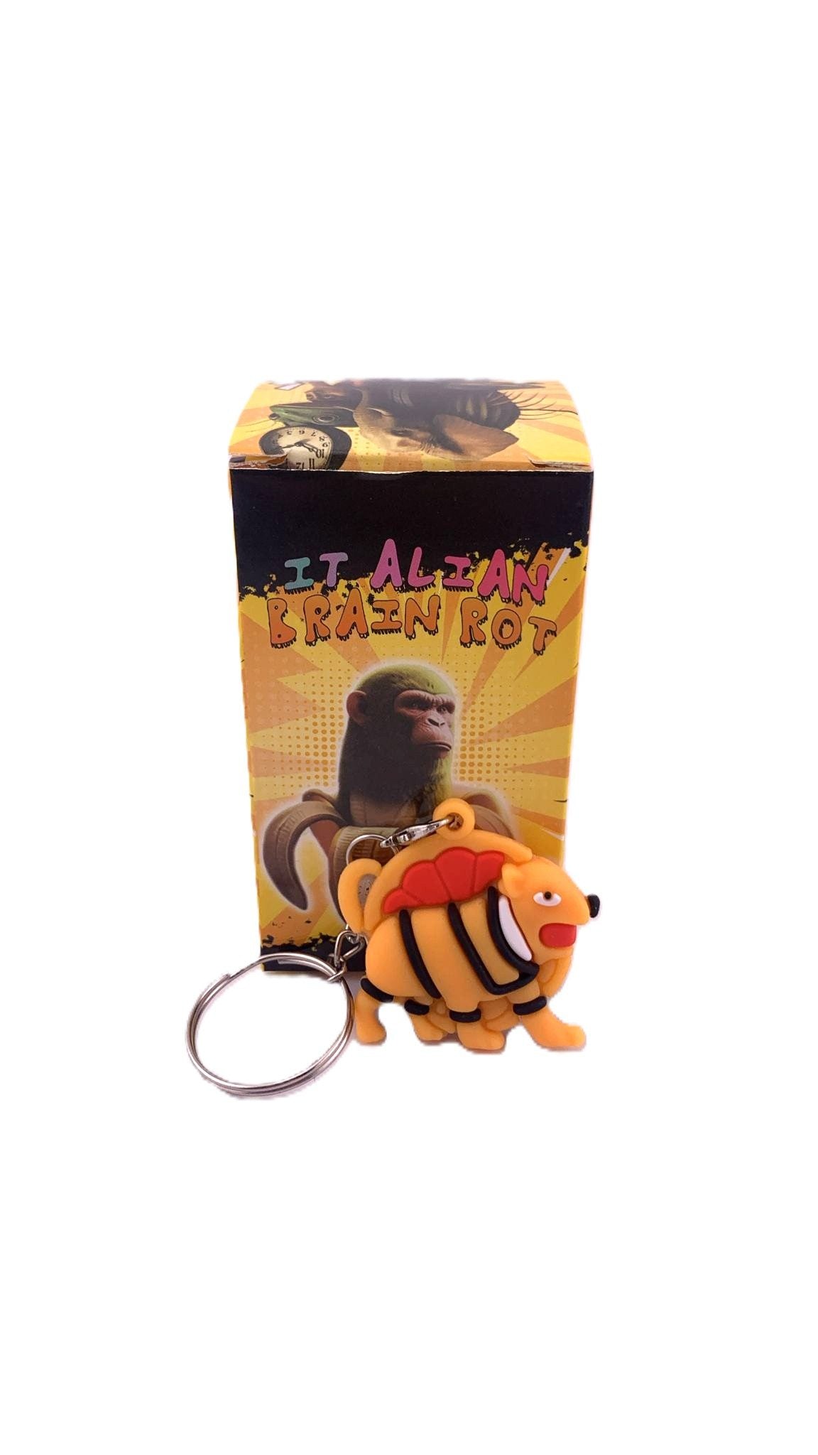 Detaliu figurină Brainrot Burbaloni Luliloli din silicon portocaliu, breloc Flippy 3,5 cm