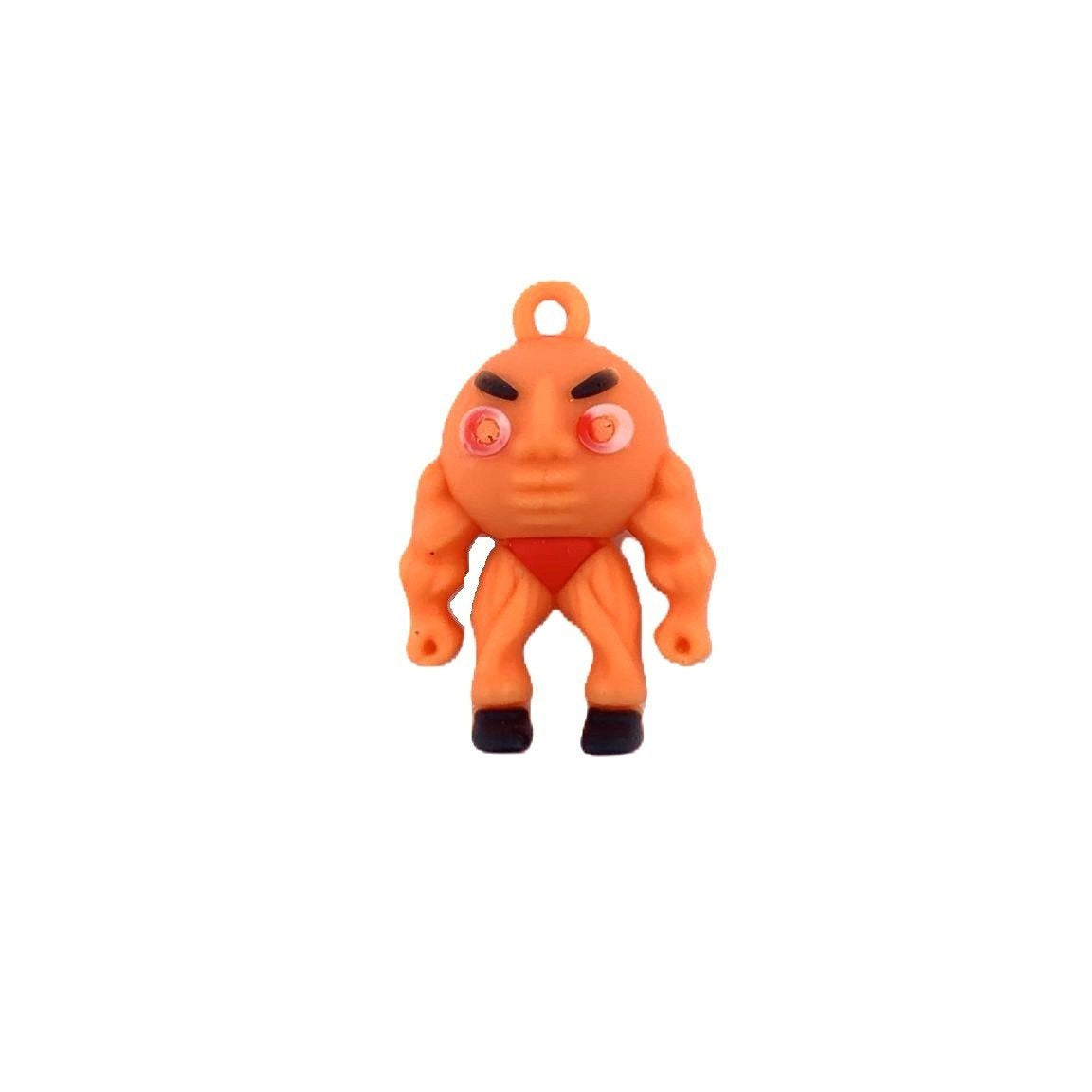 Breloc silicon Flippy figurină Brainrot portocaliu 4 cm, vedere frontală pe fundal alb