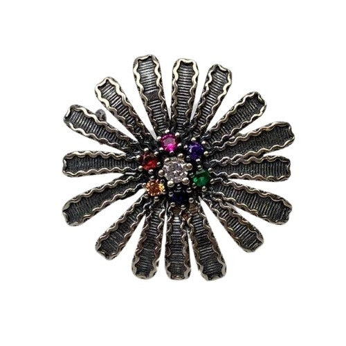 Brosa Din Argint 925 Floare Filigran Cu Piatra
