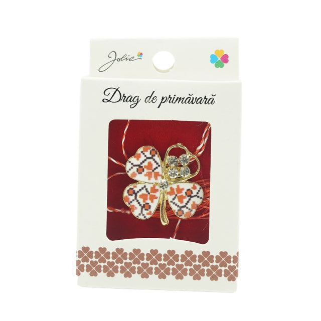 Brosa Mica in Cutie Trifoi cu Pietre Traditional - vivimall.ro