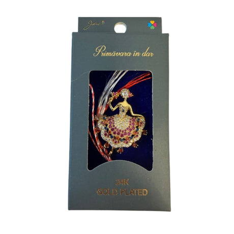 Mărțișor brișă Jolie placată cu aur 24K, model Balerina auriu/roz, vedere frontală, dimensiune 2.5-3 cm