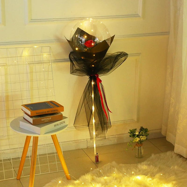 Buchet Trandafir Rosu In Balon Cu Lumini Led | Cuorelle 2 - vivimall.ro