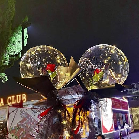 Buchet Trandafir Rosu In Balon Cu Lumini Led | Cuorelle 2 - vivimall.ro