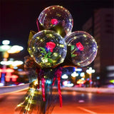 Buchet Decorativ, Vivimall, Trandafir in Balon cu Lumini Led, Diametru 35 cm, 2 x Baterii AA (neincluse), Rosu/Negru - vivimall.ro