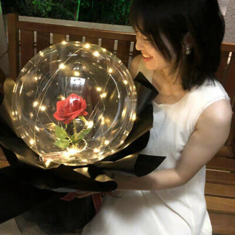 Buchet Trandafir Rosu In Balon Cu Lumini Led | Cuorelle 2 - vivimall.ro