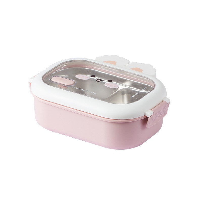 Cutie Pentru Pranz Sau Gustari, Cu Doua Compartimente, Model Iepuras, Pentru Copii Si Adulti, Etansare, Pp, Perfect Pentru Scoala Si Birou, 1000 Ml, 22X17.8X8 Cm - vivimall.ro