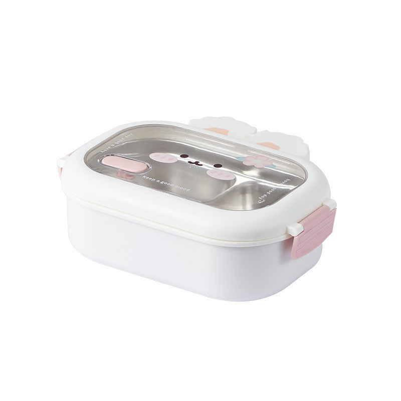 Cutie Pentru Pranz Sau Gustari, Cu Doua Compartimente, Model Iepuras, Pentru Copii Si Adulti, Etansare, Pp, Perfect Pentru Scoala Si Birou, 1000 Ml, 22X17.8X8 Cm - vivimall.ro
