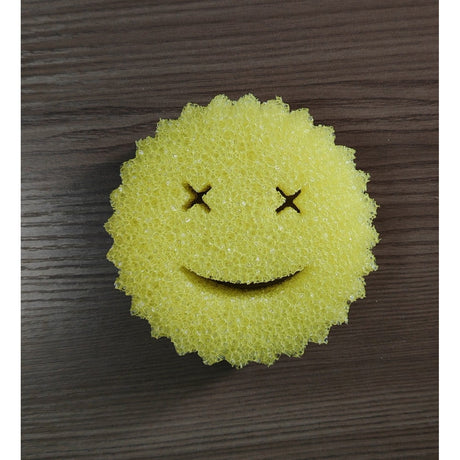 Burete de Vase, Vivimall, Rotund, din Burete PU, Model Smiley Face, Doua Fete, 10 x 4 cm, Galben - vivimall.ro