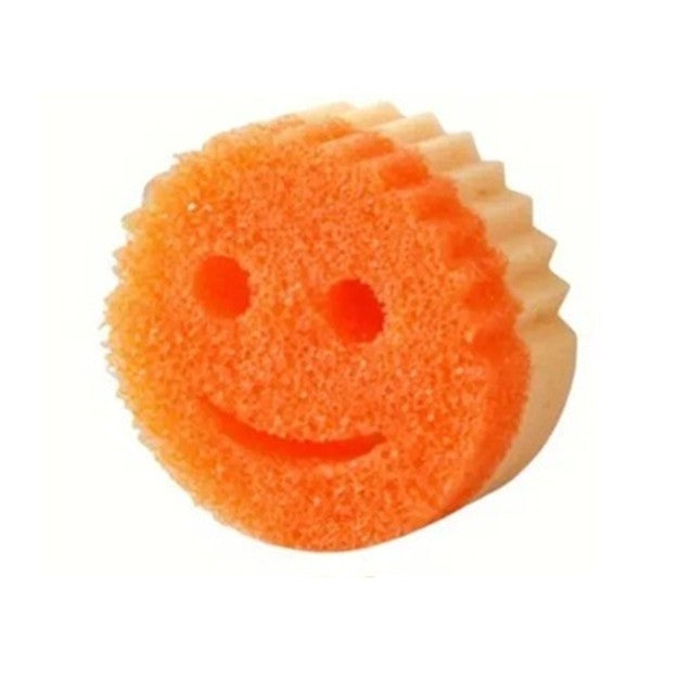Burete De Vase, Rotund, Din Burete Pu, Model Smiley Face, Doua Fete, 10 X 4 Cm, Portocaliu/Galben - vivimall.ro