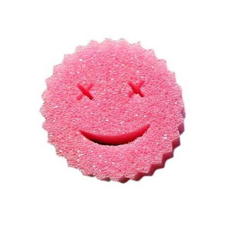 Burete de Vase, Vivimall, Rotund, din Burete PU, Model Smiley Face, Doua Fete, 10 x 4 cm, Roz/Galben - vivimall.ro
