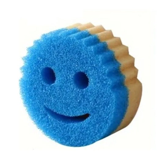Burete de Vase, Vivimall, Rotund, din Burete PU, Model Smiley Face, Doua Fete, 10 x 4 cm, Galben/Albastru - vivimall.ro