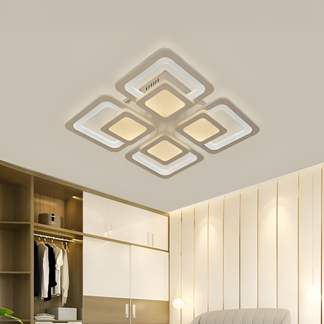 Lustra Led Cu Telecomanda Susan, 4 Patrate, Lumina Rece/Calda/Neutra, Dimabila - vivimall.ro