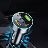 Dimensiuni încărcător auto Vivimall 6 în 1 – 6x4x4 cm, greutate 24g, vedere comparativă cu monedă