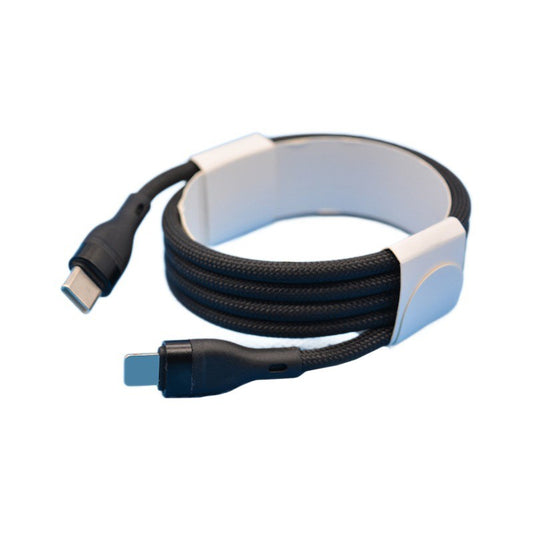 Cablu împletit din nailon Type-C la Lightning 20W negru, 1 m, vedere frontală completă