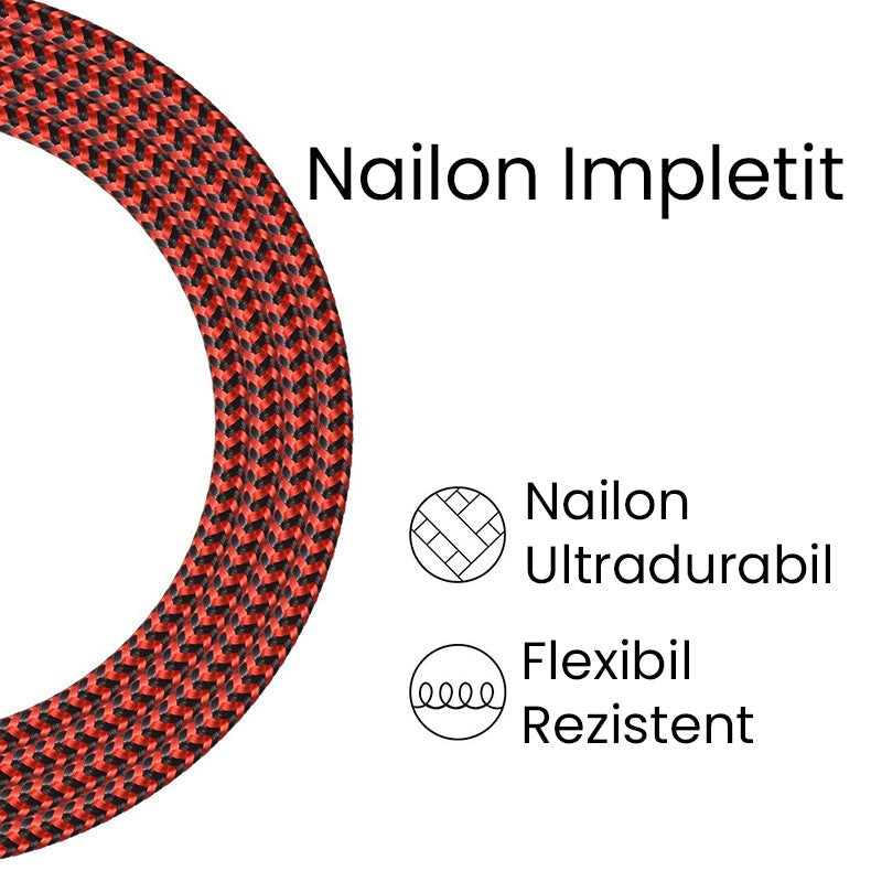 Cablu de Date pentru Telefon, Flippy, Cablu USB spre Lightning Compatibil cu iPhone, Lungime 1 M, Impletit Triunghiular in 2 culori, Rosu Negru - vivimall.ro
