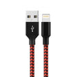 Cablu de Date pentru Telefon, Flippy, Cablu USB spre Lightning Compatibil cu iPhone, Lungime 1 M, Impletit Triunghiular in 2 culori, Rosu Negru - vivimall.ro