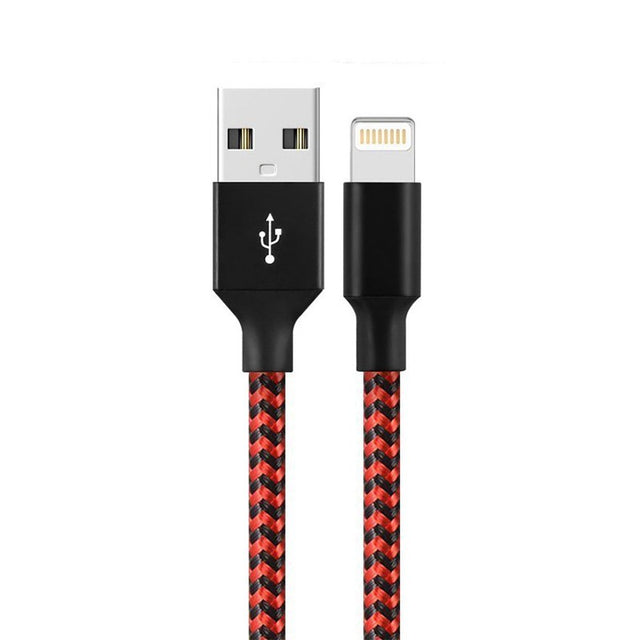 Cablu de Date pentru Telefon, Flippy, Cablu USB spre Lightning Compatibil cu iPhone, Lungime 1 M, Impletit Triunghiular in 2 culori, Rosu Negru - vivimall.ro